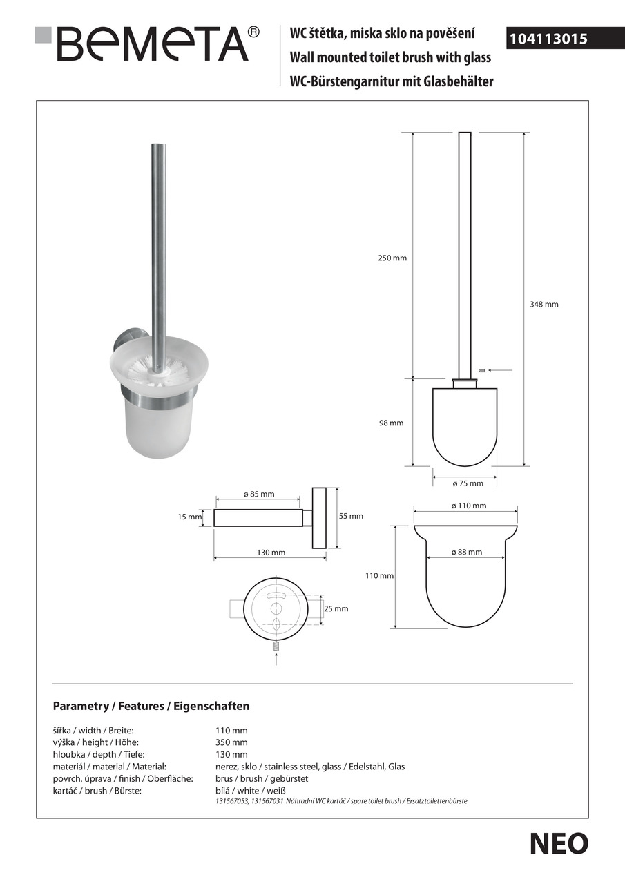 Туалетна щітка з тримачем Neo (104113015), Bemeta - Зображення 1842210-21186.jpg