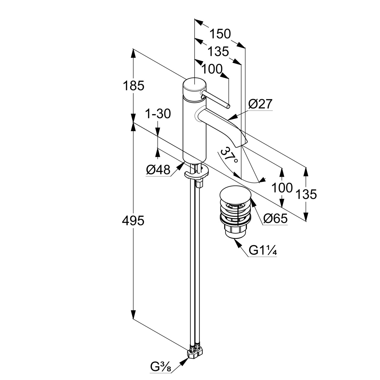Смеситель для умывальника 100 DN 15 Bozz (382880576), Kludi - Зображення 1847250-12445.jpg