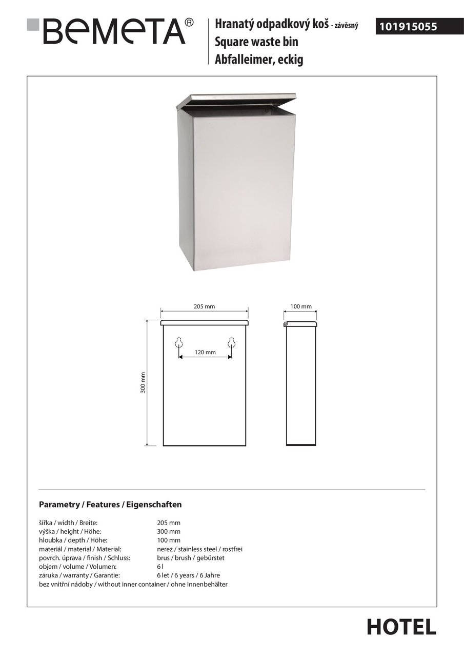 Відро для сміття підвісне 6 л Hotel (101915055), Bemeta - Зображення 1847290-f323f.jpg
