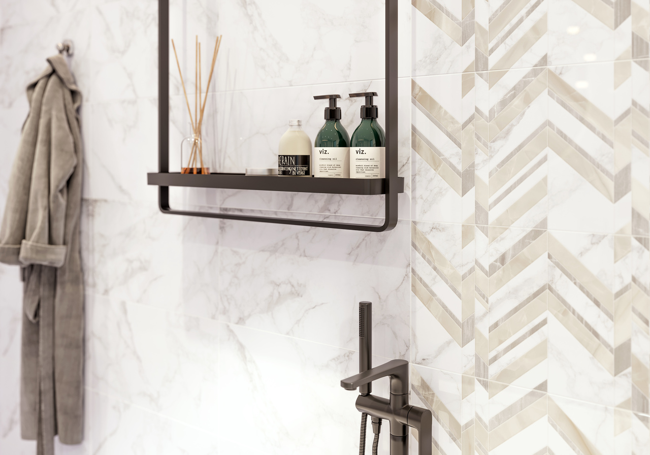 Плитка настенная Marmo Bianco шеврон 300x600x9 Golden Tile - Зображення 1847854-ff291.jpg