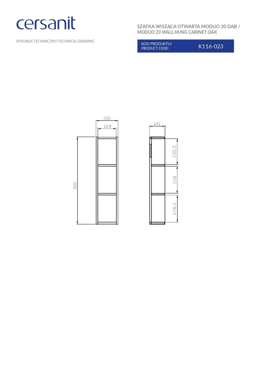 Шафка підвісна Moduo 20 дуб Cersanit - Зображення 1849814-d225f.jpg