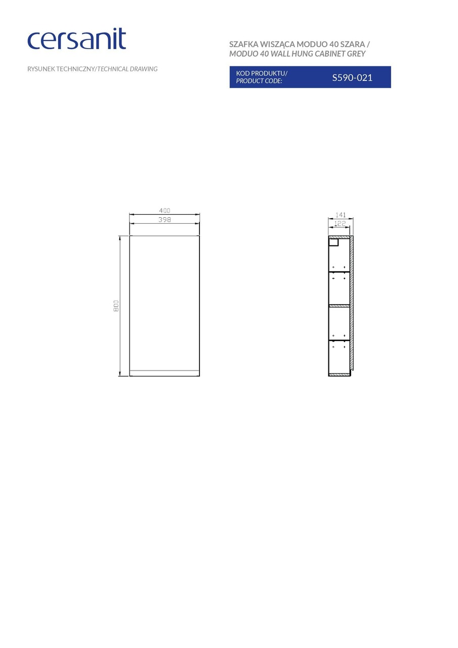 Шафка підвісна Moduo 40 сіра Cersanit - Зображення 1849829-ea0e8.jpg
