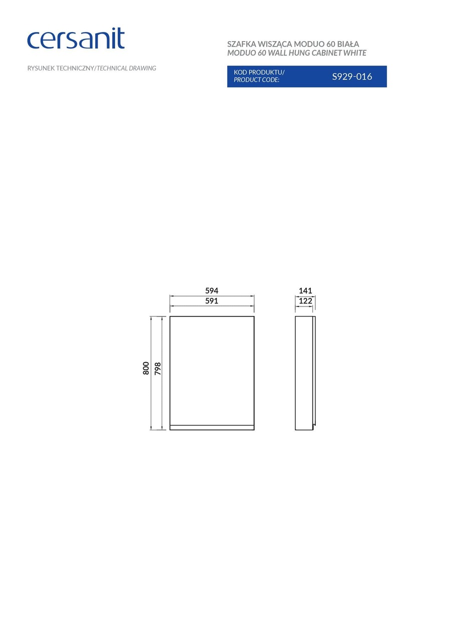 Шафка підвісна Moduo 60 біла Cersanit - Зображення 1849834-33300.jpg