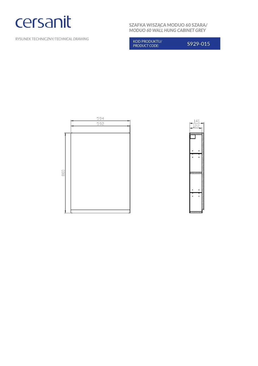 Шафка підвісна Moduo 60 сіра Cersanit - Зображення 1849839-cc13a.jpg