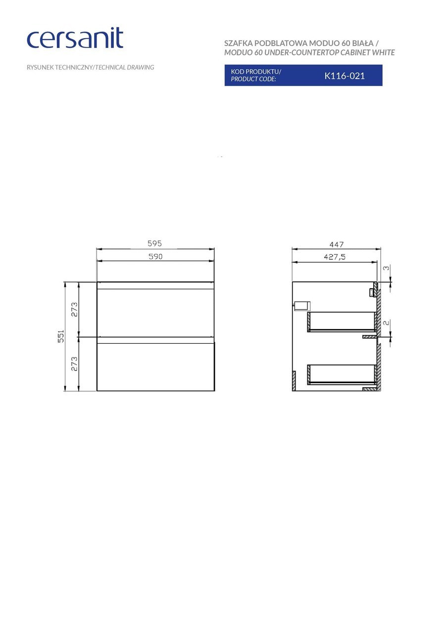 Шафка під стільницю Moduo 60 біла Cersanit - Зображення 1849909-495e0.jpg