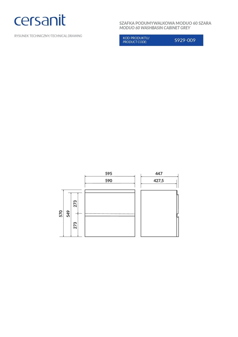Шафка під умивальник Moduo 60 сіра Cersanit - Зображення 1849939-c76cc.jpg