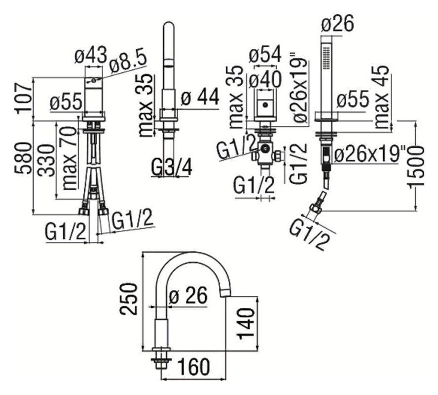 Смеситель для ванны Live (WEBK110-9TCR), Nobili - Зображення 1850975-7d427.jpg