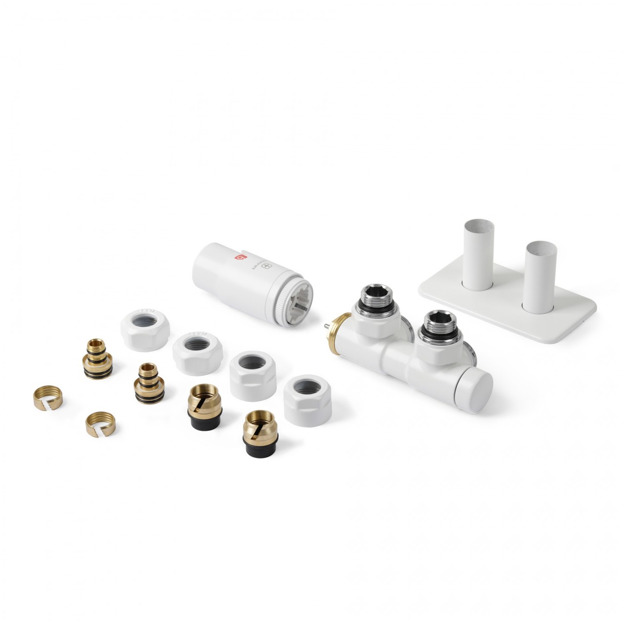 Набір вентилів інтегрований термостатичний правий білий мат Twins All in One Terma - Зображення