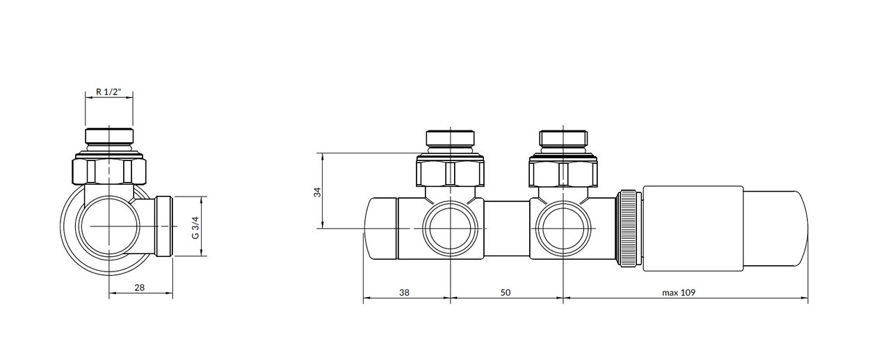 Набір вентилів інтегрований термостатичний правий білий мат Twins All in One Terma - Зображення 1851000-ea611.jpg