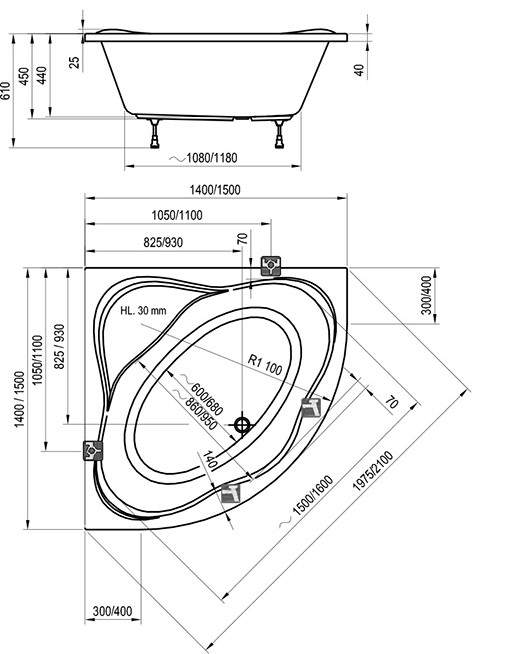 Ванна кутова NEW DAY 150x150, RAVAK - Зображення 1853089-1a38e.jpg