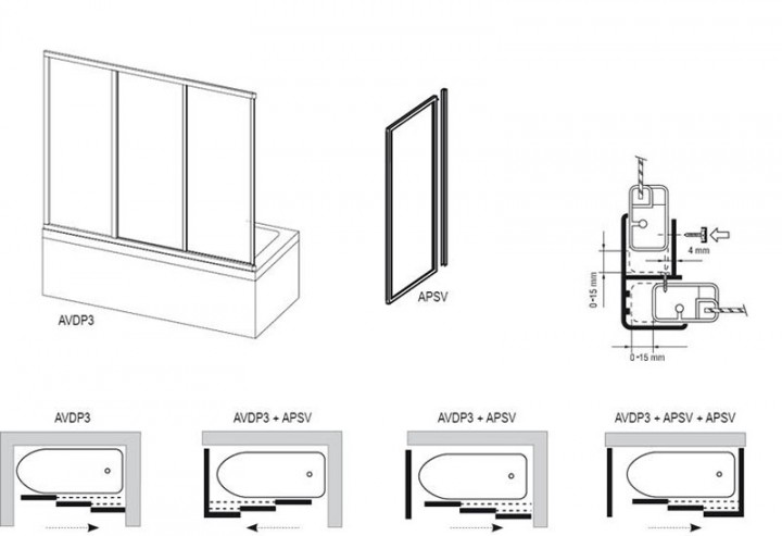 Двери для ванны трехэлементные AVDP3-120 Transparent, (40VG0102Z1) RAVAK - Зображення 1853255-b105c.jpg