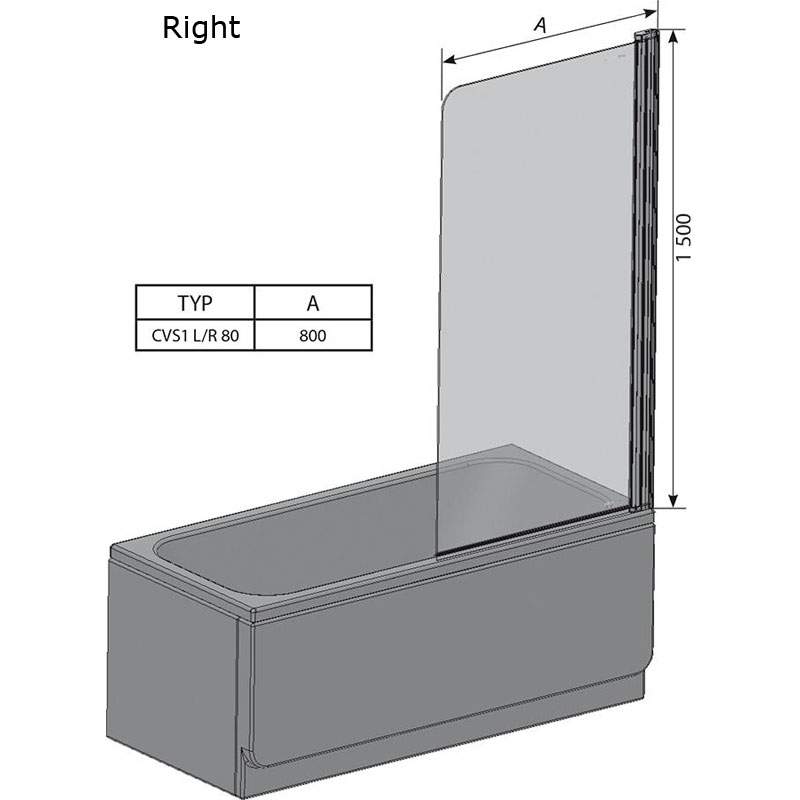 Шторка для ванны одноэлементная CVS1-80 R Transparent, (7QR40100Z1) RAVAK - Зображення 1853292-b3fba.jpg