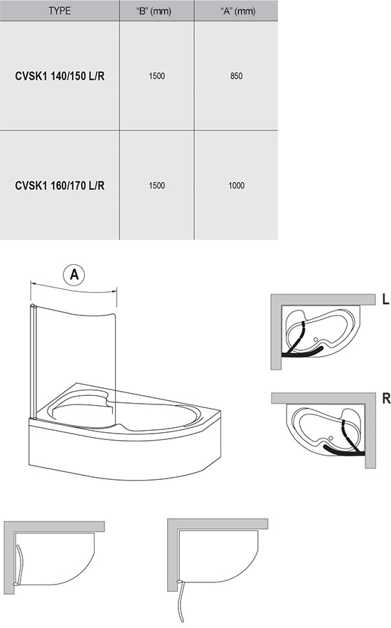Шторка для ванны одноэлементная CVSK1 ROSA 140-150 L Transparent, (7QLM0U00Y1) RAVAK - Зображення 1853310-bc03b.jpg
