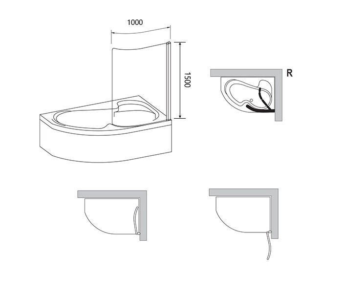Шторка для ванни одноелементна CVSK1 ROSA 160-170 R Transparent, (7QRS0U00Y1) RAVAK - Зображення 1853319-b7146.jpg