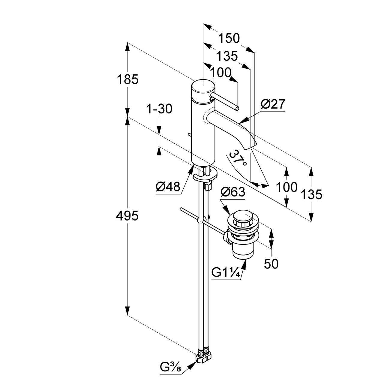 Змішувач для умивальника 100 DN 15 Bozz (382800576), Kludi - Зображення 1856146-f5a3b.jpg