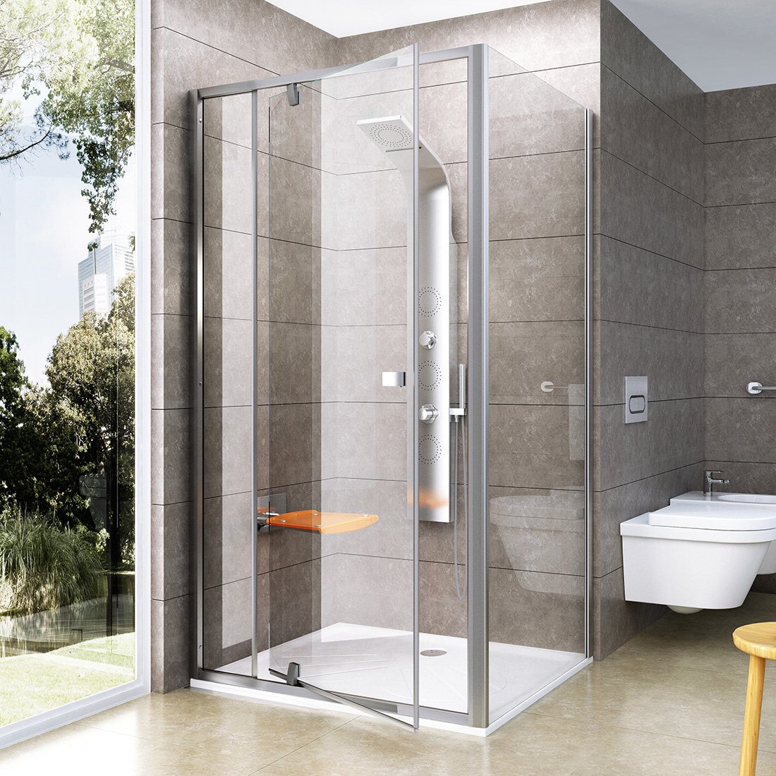 Душові двері двоелементні Pivot PDOP2-120 Transparent, (03GG0U00Z1) RAVAK - Зображення 1857932-a796d.jpg