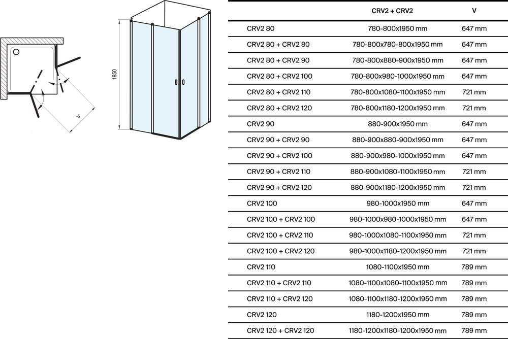 Душові двері двоелементні CHROME CRV2-100 Transparent 1QVA0U00Z1 RAVAK - Зображення 1859815-2bfd7.jpg