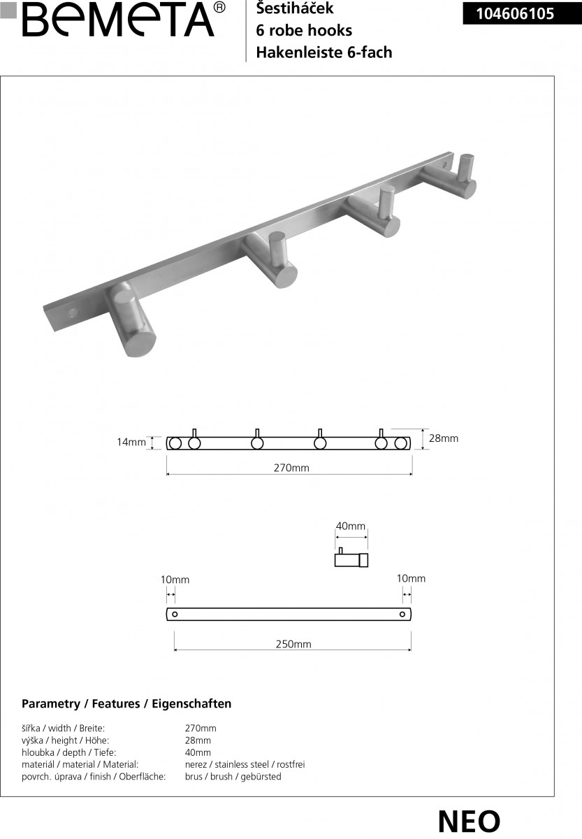 Планка з гачками Neo (104606105), Bemeta - Зображення 1860160-32f06.jpg