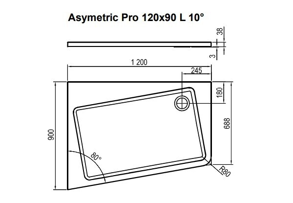 Душовий піддон лівий ASYMETRIC PRO 120×90 L 10°, RAVAK - Зображення 1860369-22192.jpg