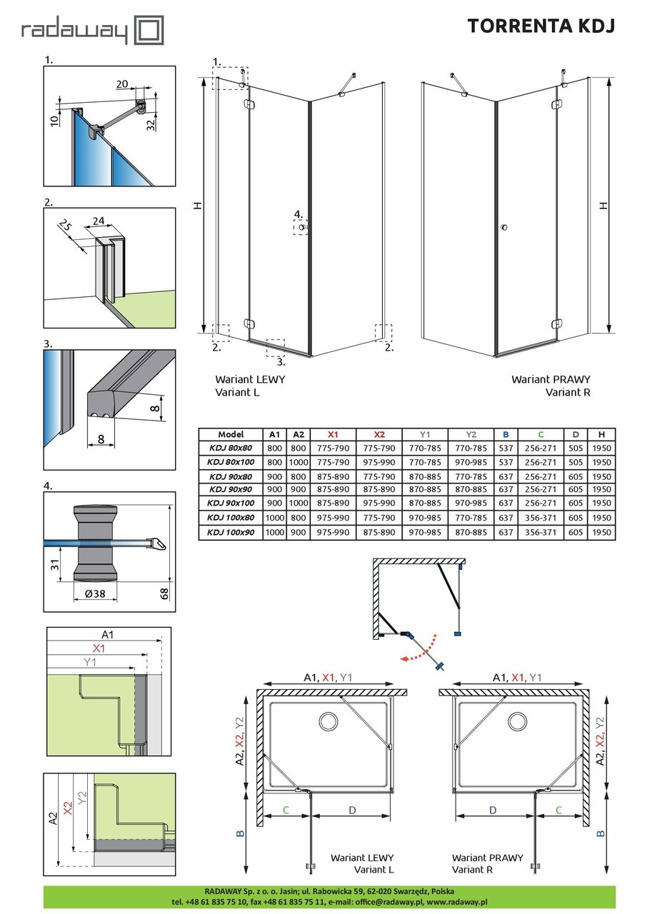 Душова кабіна прямокутна Torrenta KDJ 80 R×100 RADAWAY - Зображення 1864221-bbd1a.jpg