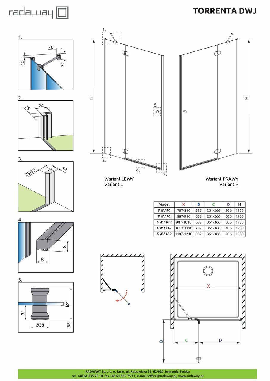 Душові двері Torrenta DWJ 120 L RADAWAY - Зображення 1864372-b79e2.jpg