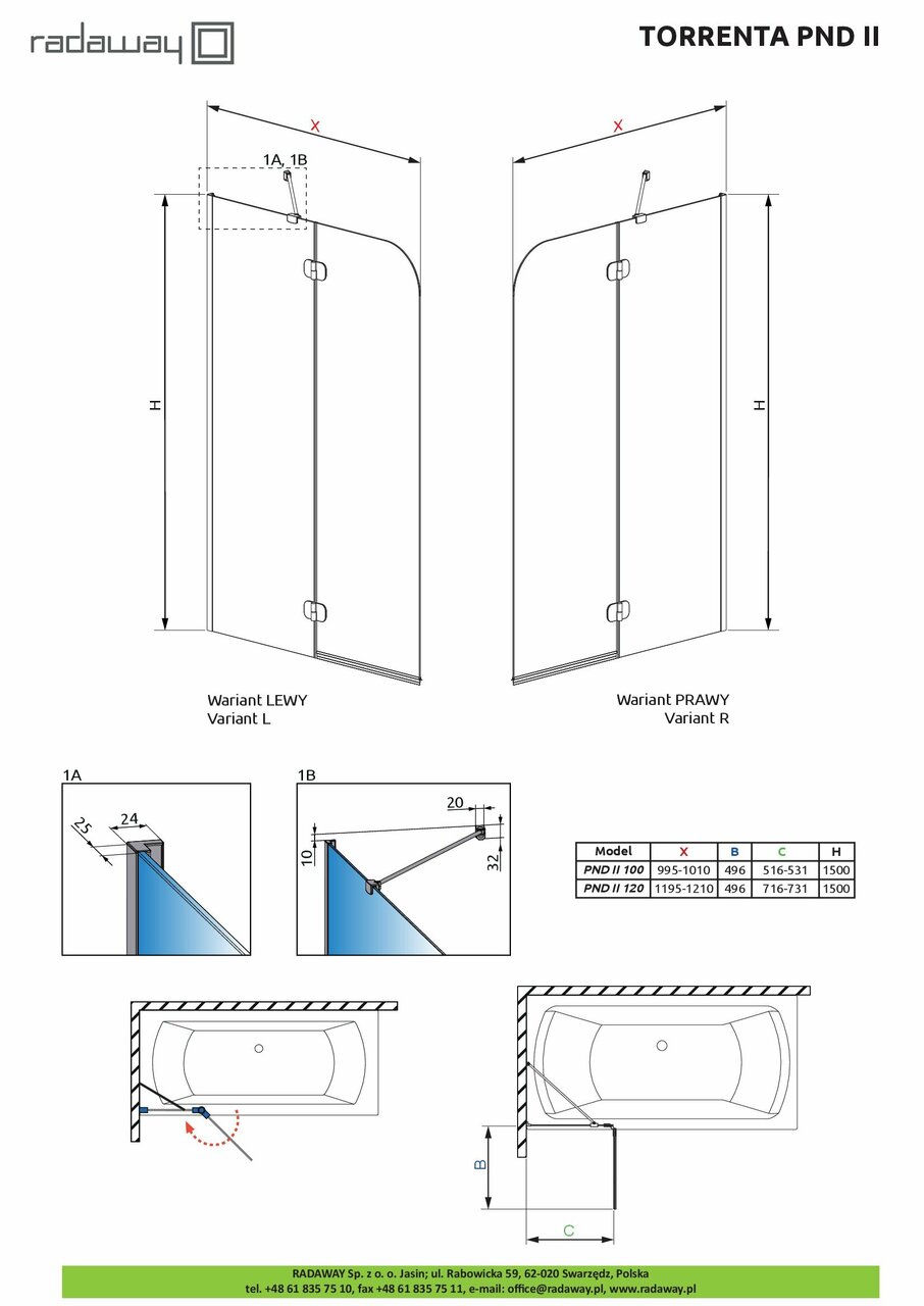 Шторка для ванни двохелементна Torrenta PND 120 ліва (201203-105NL) RADAWAY - Зображення 1864433-a4121.jpg