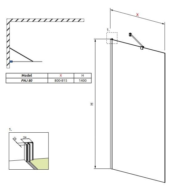 Шторка для ванни одноелементна Classic PNJ 80, RADAWAY - Зображення 1864614-b4190.jpg