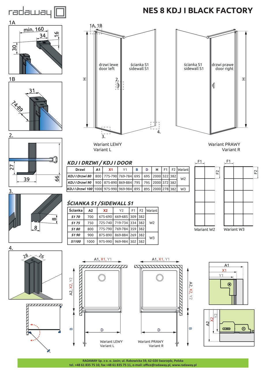 Душові двері NES 8 Black KDJ I 90 Factory ліві, RADAWAY - Зображення 1865256-14657.jpg