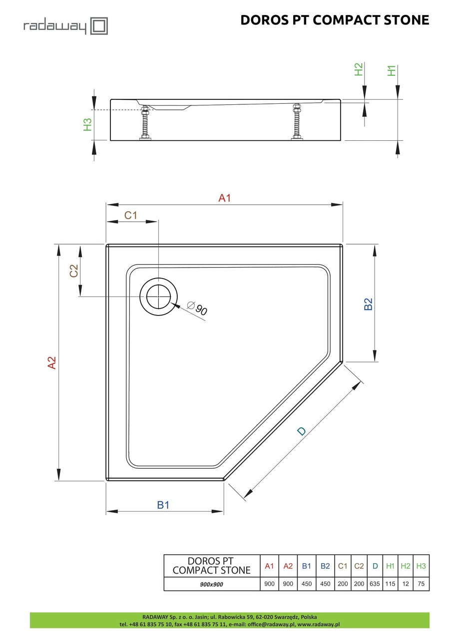 Душовий піддон Doros PT Compact Stone White 90x90 см, RADAWAY - Зображення 1865834-747b5.jpg