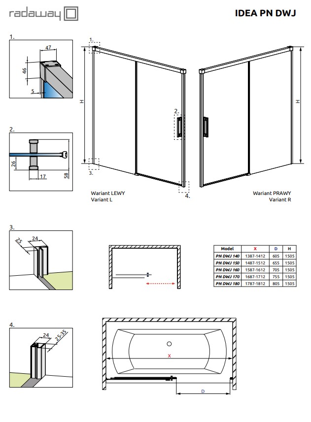 Двері для ванни Idea Black PN DWJ 170 R RADAWAY - Зображення 1866105-1fc05.jpg
