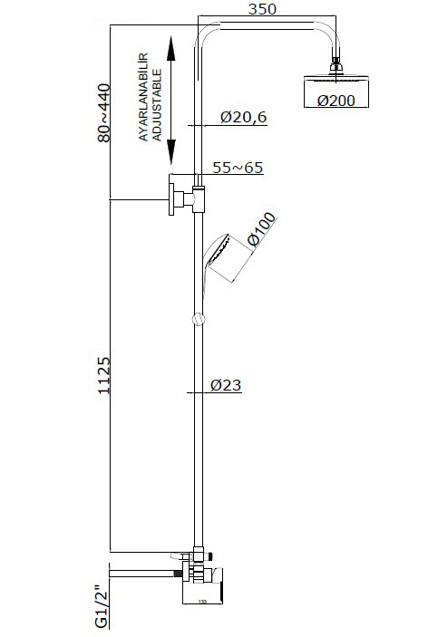 Душевая система Lento Rain (15780161) хром, Adell - Зображення 1867556-6360d.jpg