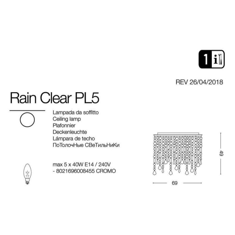 Светильник RAIN PL5 TRASPARENTE (008455), IDEAL LUX - Зображення 1867744-ef355.jpg