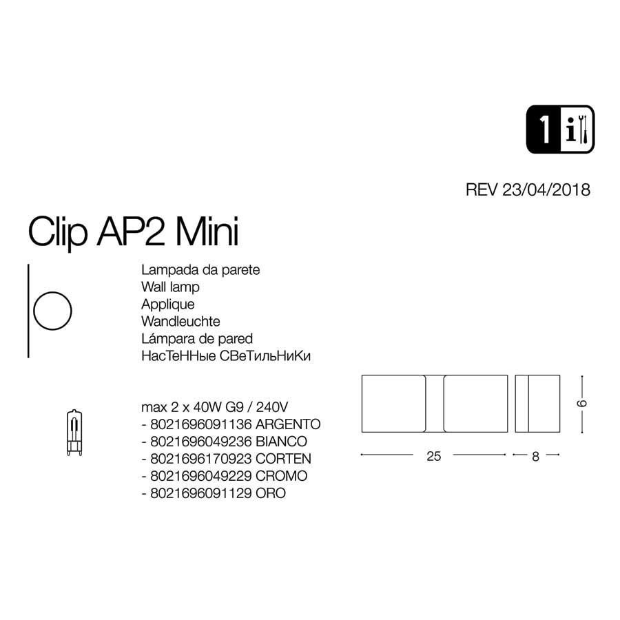 Світильник CLIP AP2 MINI BIANCO (049236), IDEAL LUX - Зображення 1868094-cee95.jpg