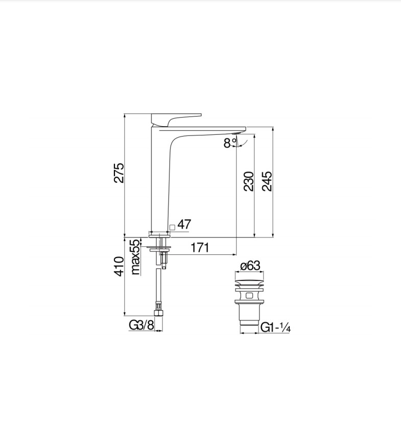 Змішувач для умивальника Seven (SE124128-2CR), Nobili - Зображення 1869567-f7fe8.jpg