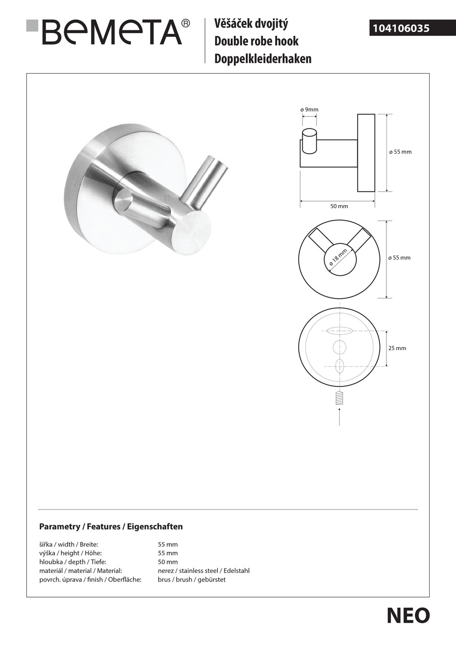 Гачок подвійний Neo (104106035), Bemeta - Зображення 187284-4419b.jpg