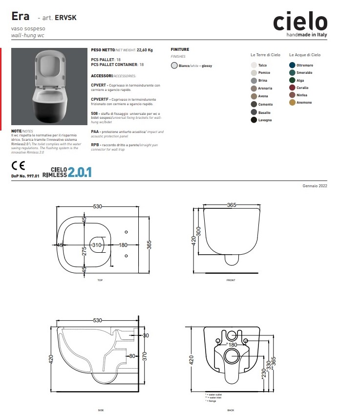 Унітаз підвісний Era Rimless Corallo ERVSKCO CIELO - Зображення 1872868-4d274.jpg