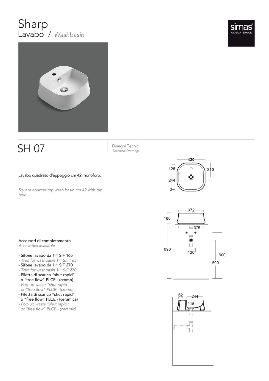 Умивальник SH 07 Sharp (SH07) Glossy white, SIMAS - Зображення 1872958-15f22.jpg
