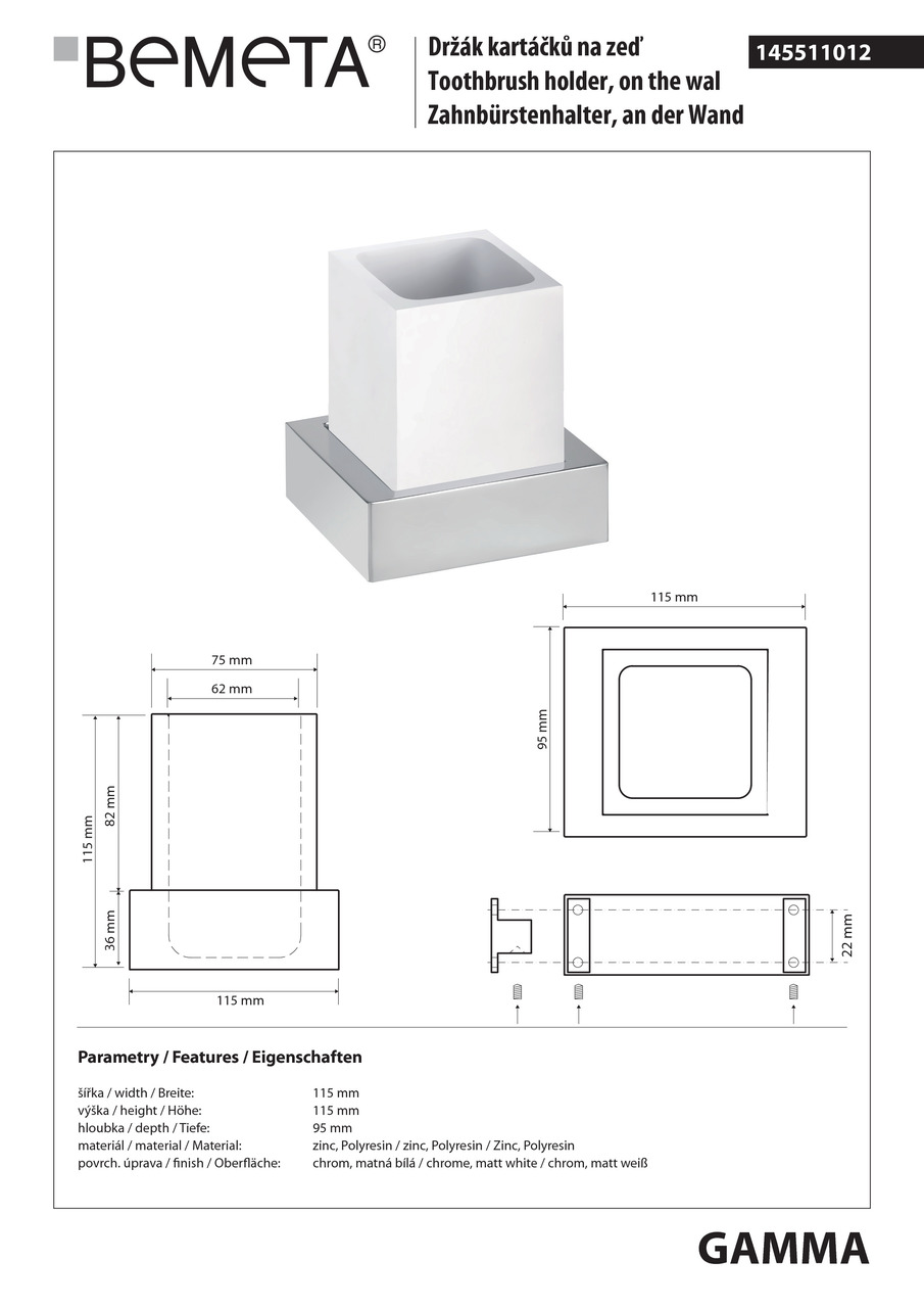 Стакан з тримачем Gamma (145511012), Bemeta - Зображення 1873307-5bd25.jpg