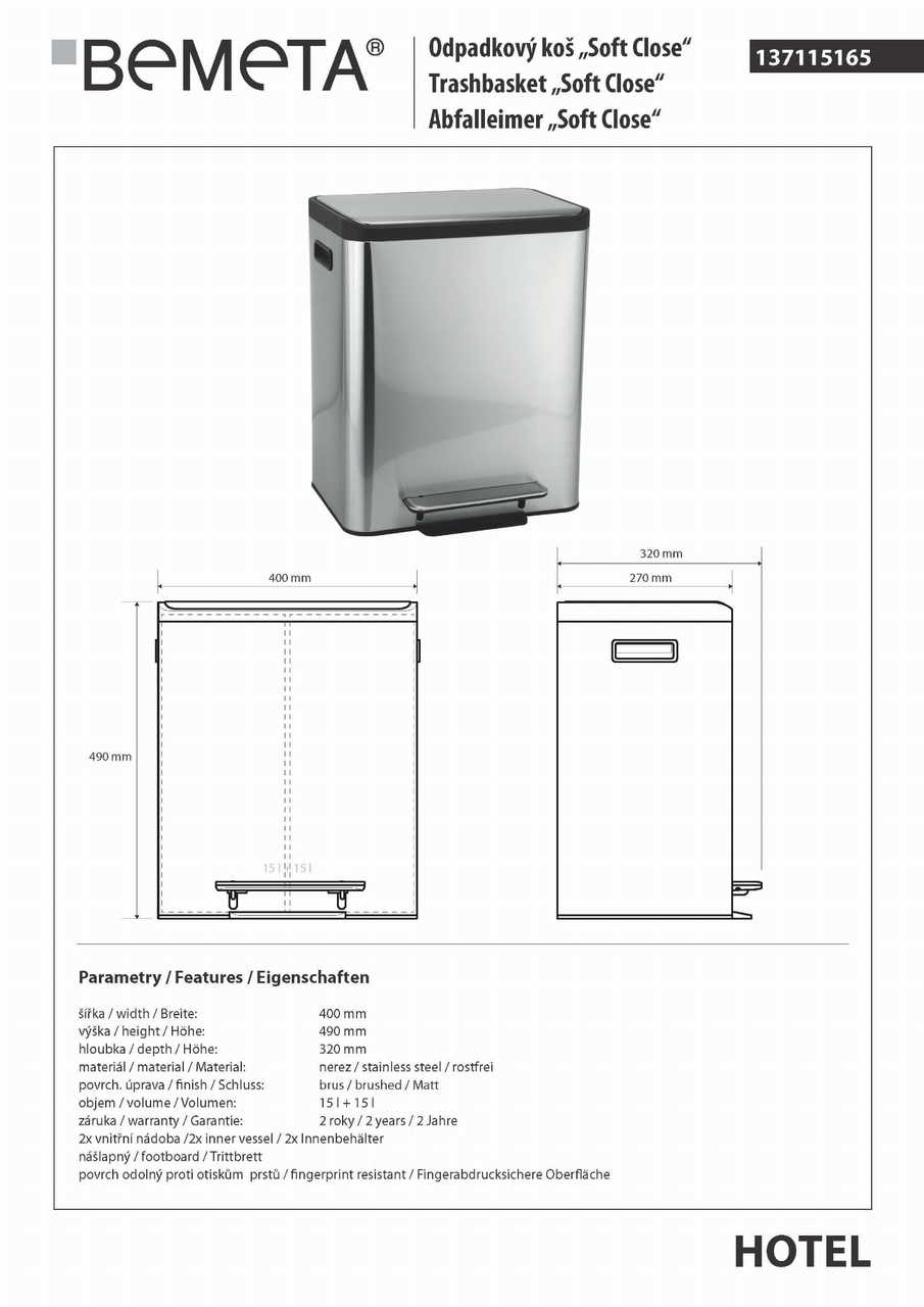 Відро для сміття 5 л Hotel (137115165), Bemeta - Зображення 1873532-04fc3.jpg