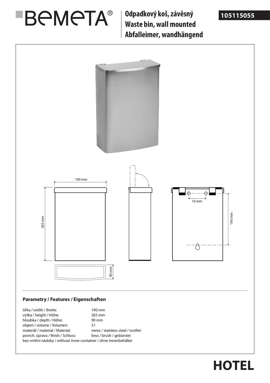 Відро для сміття підвісне 5 л Hotel (105115055), Bemeta - Зображення 1873542-55d8a.jpg