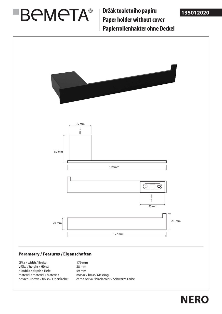 Тримач для туалетного паперу Nero (135012020), Bemeta - Зображення 1873627-05d46.jpg