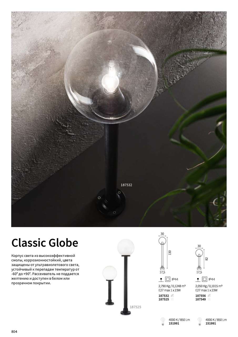 Світильник вуличний CLASSIC GLOBE PT1 BIG BIANCO (187525), IDEAL LUX - Зображення 187525--.jpg