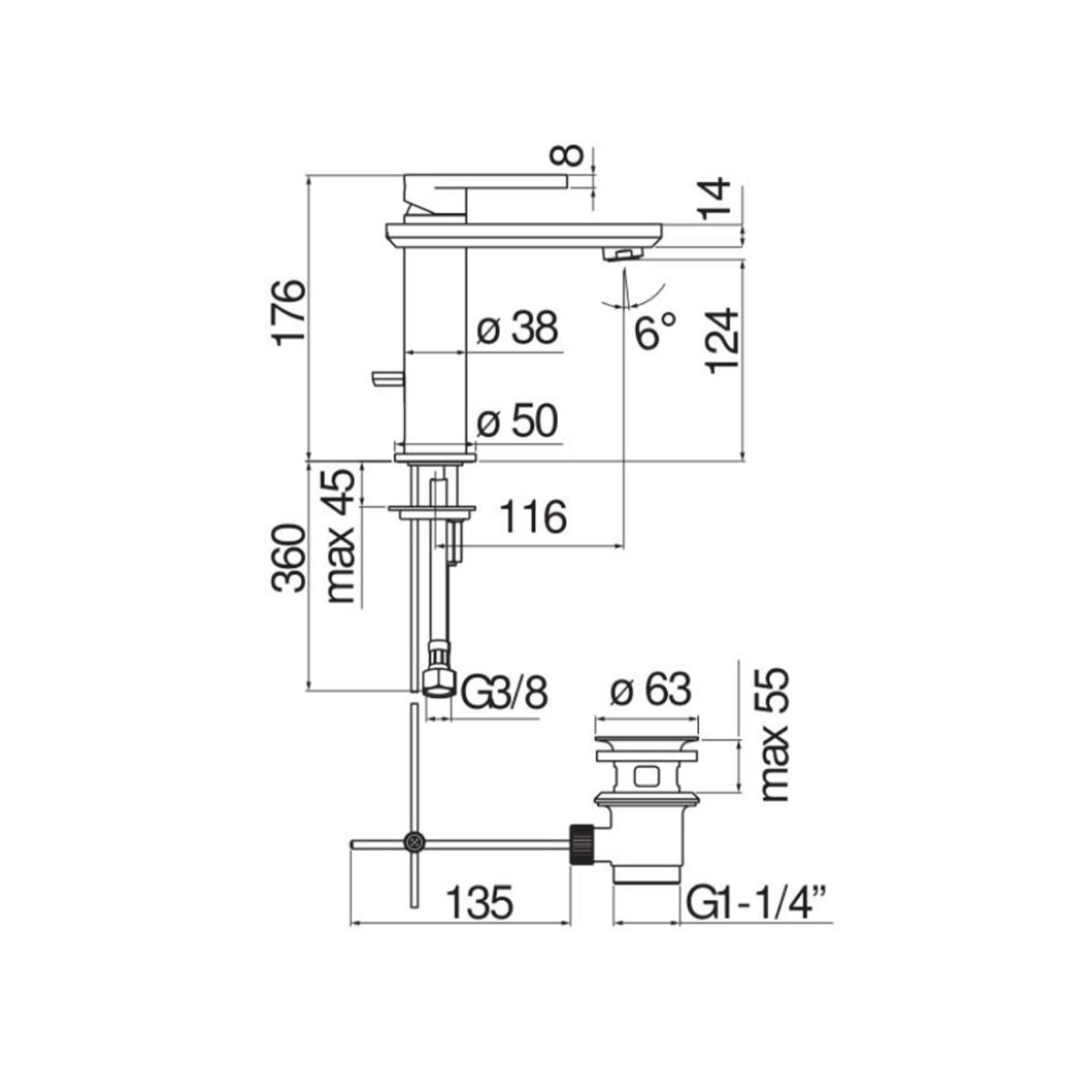 Смеситель для умывальника Dress Vanilla Wood (DS106118-1C10), Nobili - Зображення 1878147-af617.jpg