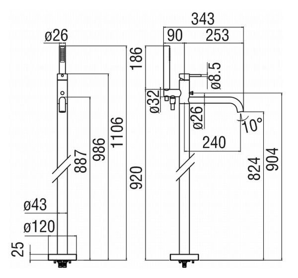 Змішувач підлоговий для ванни Live Velvet Black (WE00180-TBM), Nobili - Зображення 1878212-31042.jpg