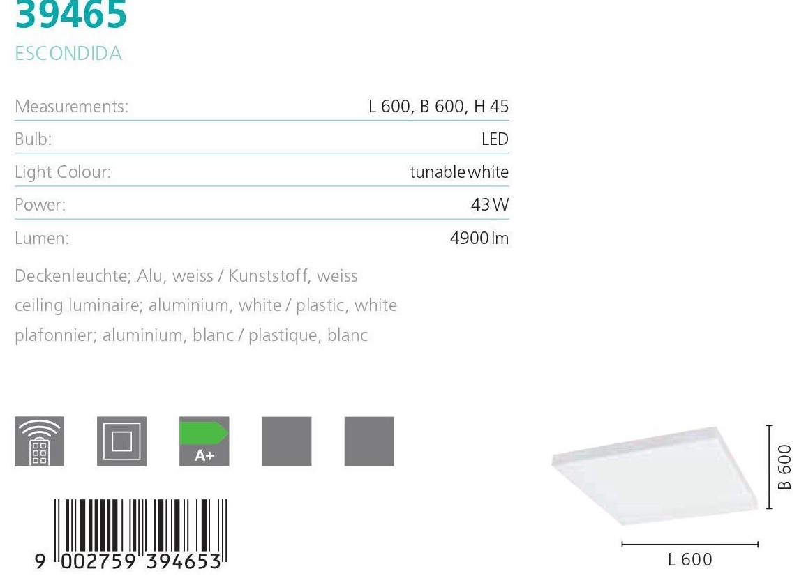 Світильник ESCONDIDA LED (39465), EGLO - Зображення 1878613-24bc8.jpg