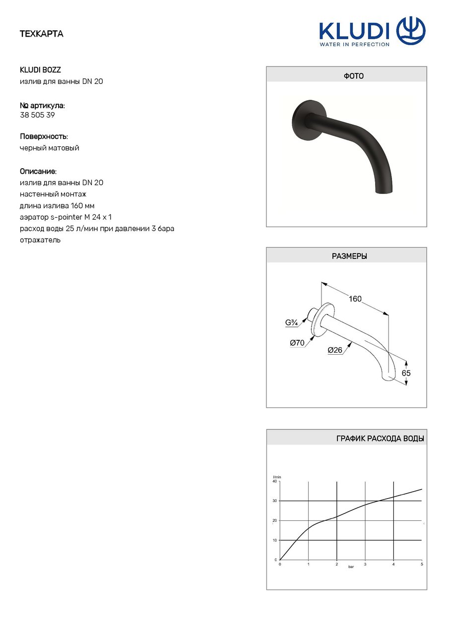 Излив для ванны DN20 Bozz (3850539) черный, Kludi - Зображення 1880620-9a495.jpg