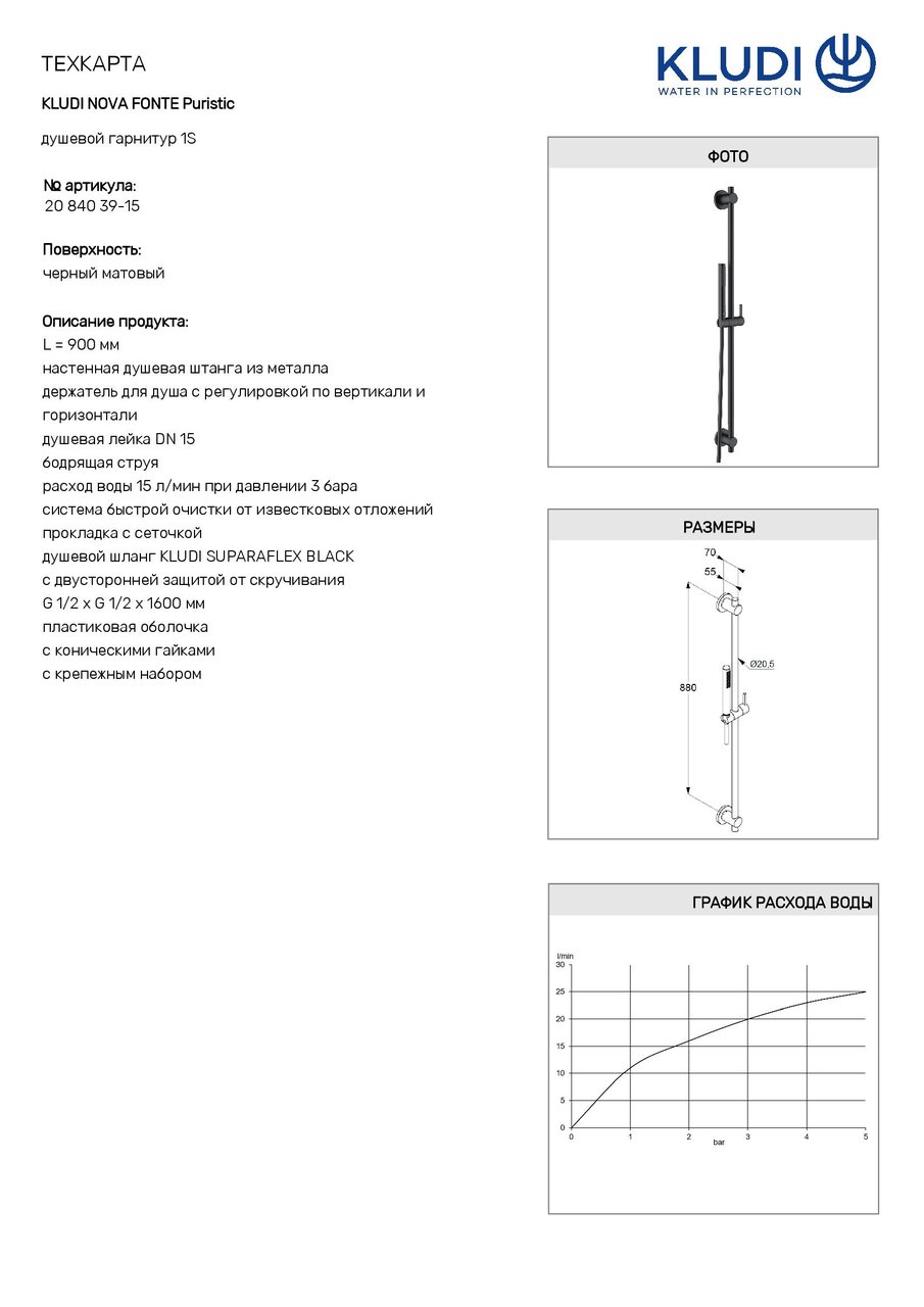 Душовий набір 1S Nova Fonte Puristic (2084039-15) чорний, Kludi - Зображення 1880700-61d8c.jpg