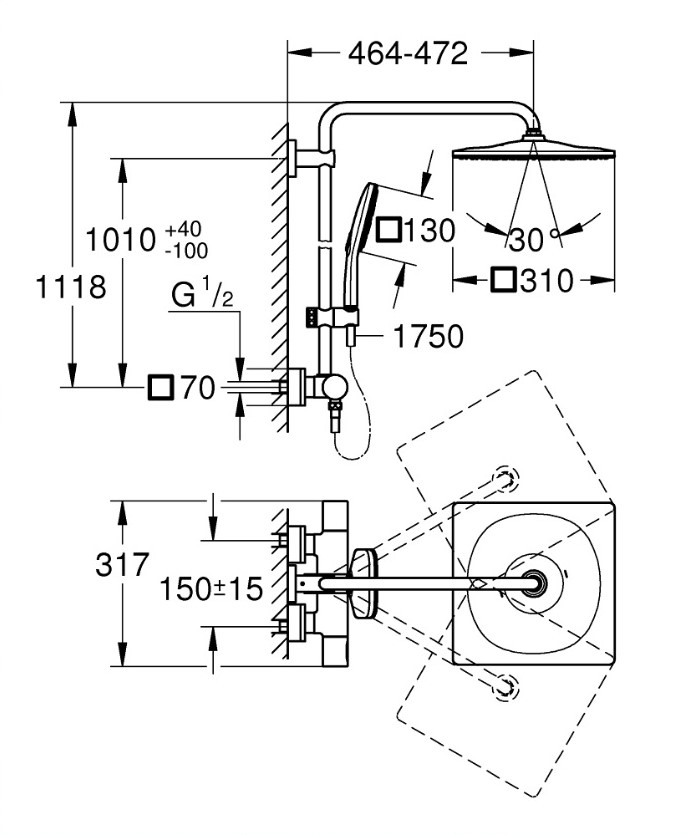 Душова система Rainshower Smartactive 310 Cube (26649000), Grohe - Зображення 1882627-af5c5.jpg