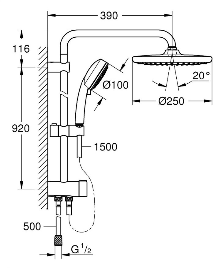 Душовий набір Tempesta Cosmopolitan System 250 Flex (26675000), Grohe - Зображення 1882637-f7531.jpg