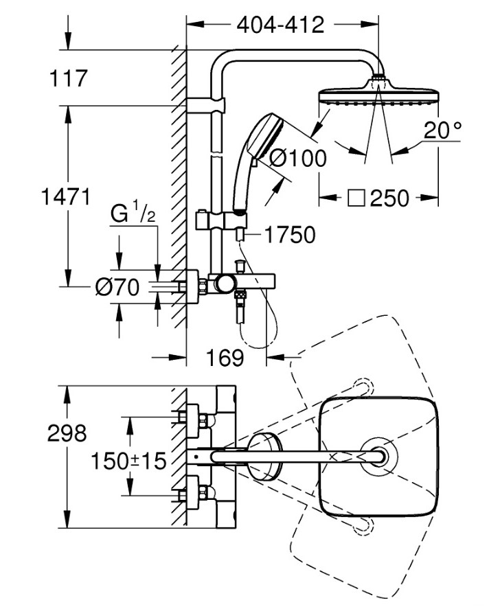 Душова система Tempesta Cosmopolitan System 250 Cube (26691000), Grohe - Зображення 1882642-72ecb.jpg